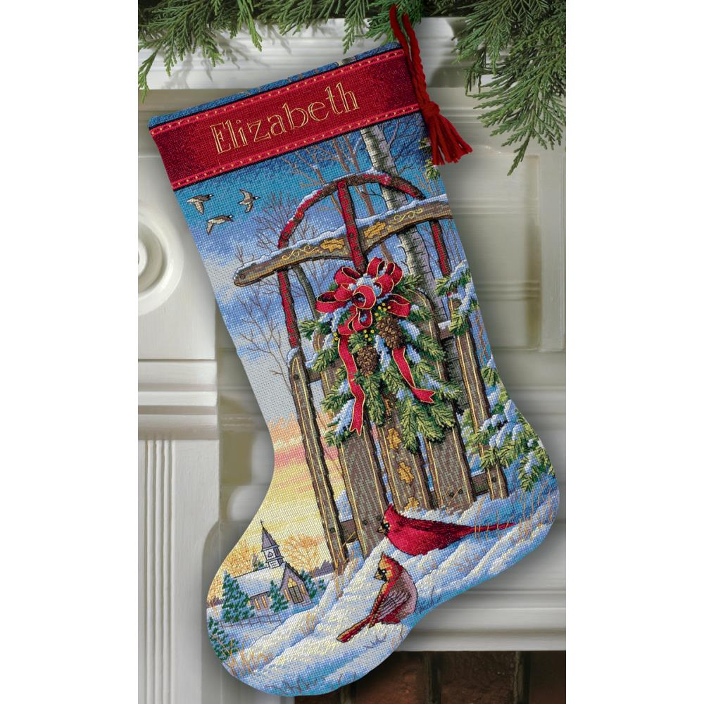 Gold Collection Christmas Sled Stocking Counted Cross Stitch